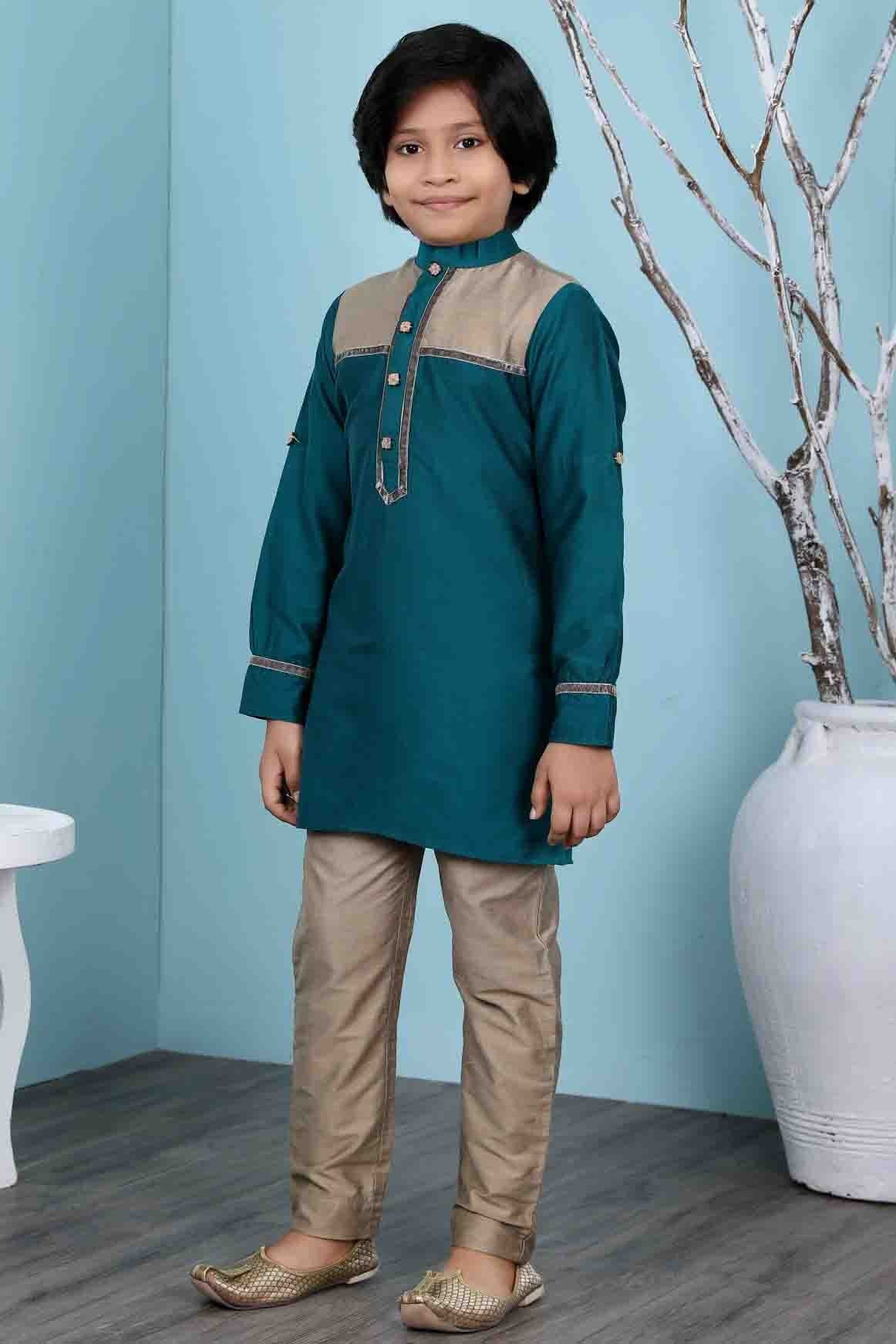 Green Cotton Silk Kurta Pajama NCBW10710695
