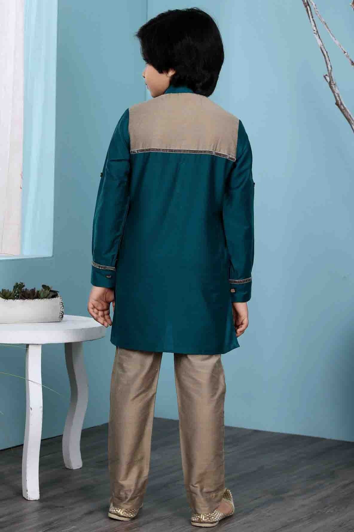 Green Cotton Silk Kurta Pajama NCBW10710695