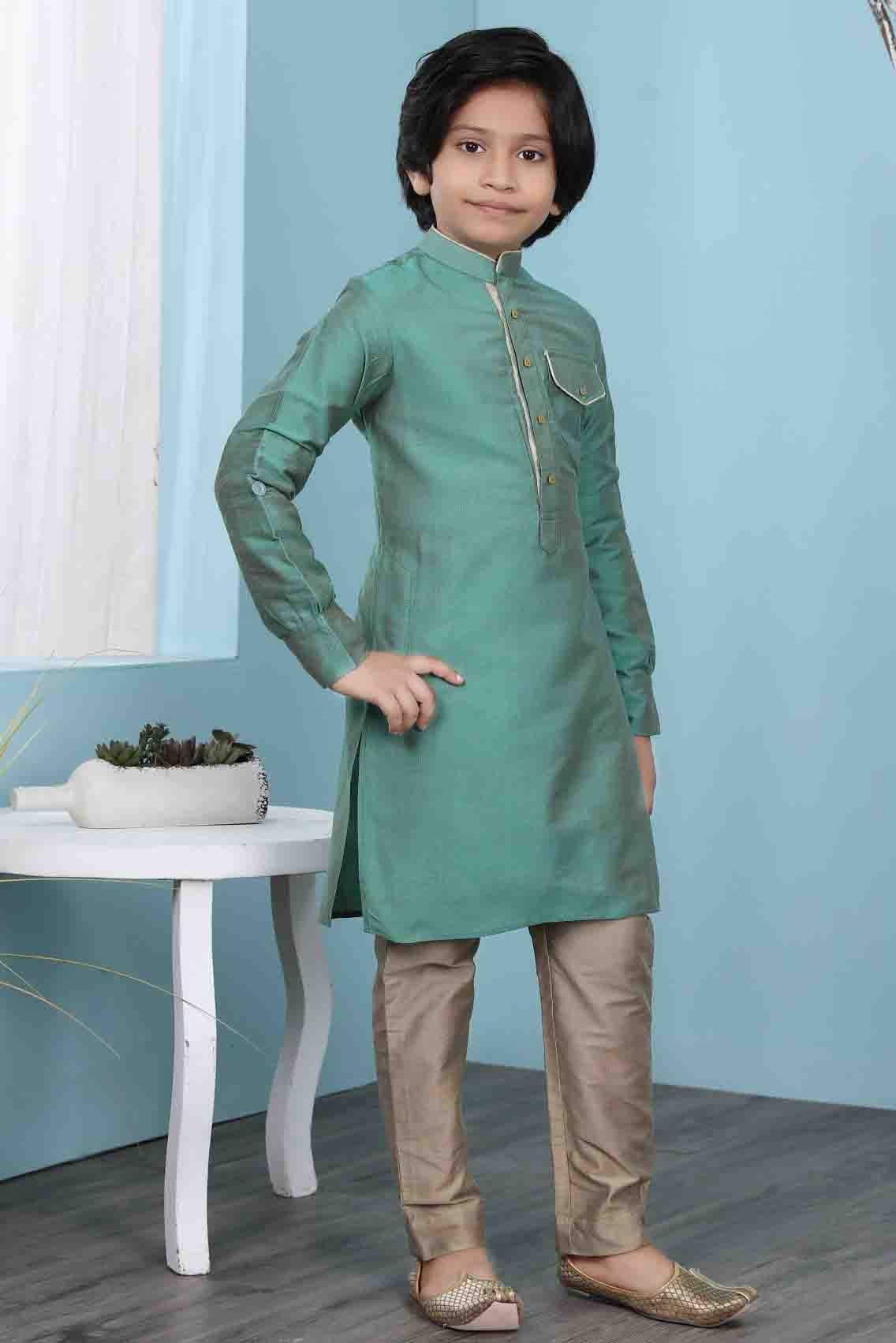 Green Cotton Silk Kurta Pajama NCBW10710698