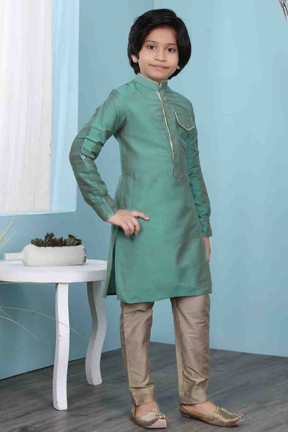 Green Cotton Silk Kurta Pajama NCBW10710698
