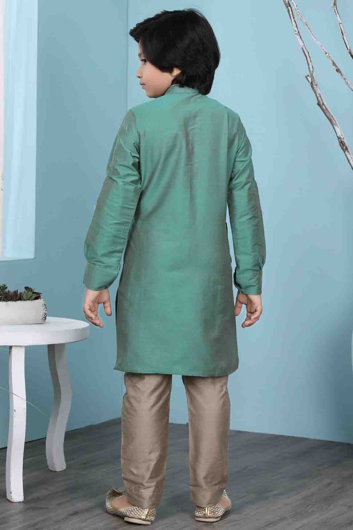 Green Cotton Silk Kurta Pajama NCBW10710698