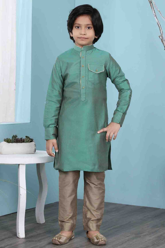Green Cotton Silk Kurta Pajama NCBW10710698