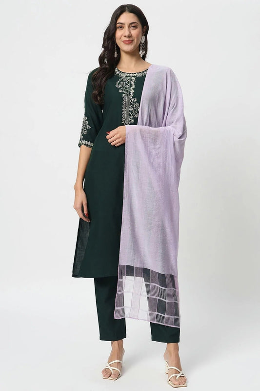 Green Cotton Stitched Salwar Suit NCSS11111912