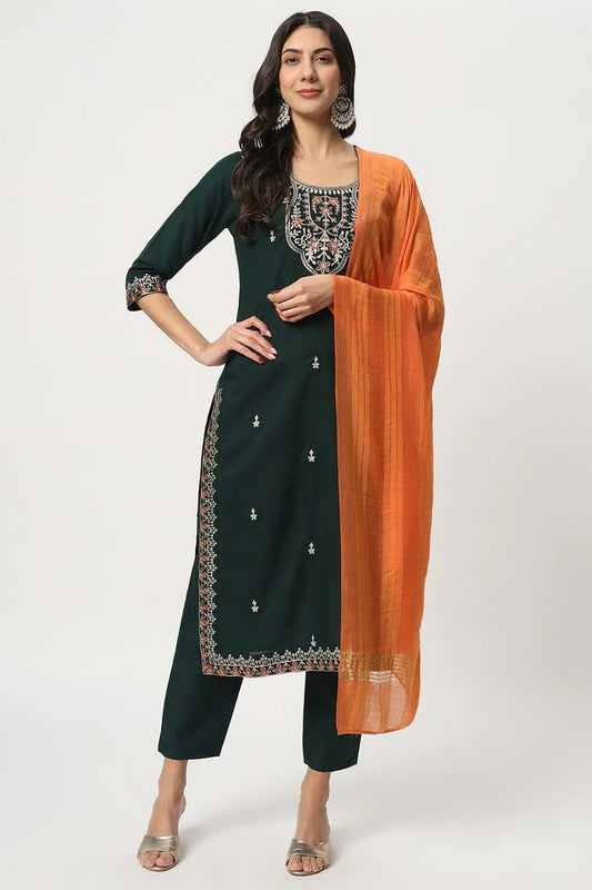 Green Cotton Stitched Salwar Suit NCSS11111916