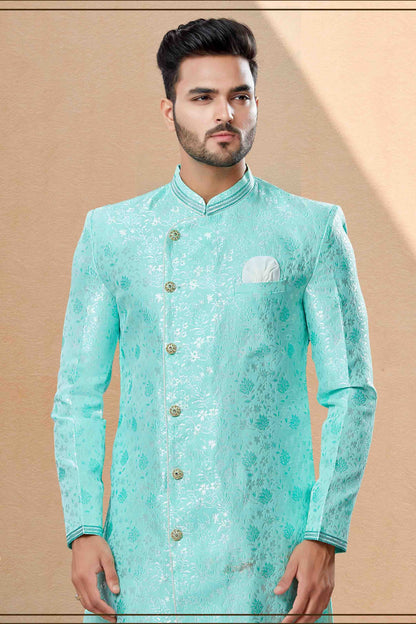 Green Dhoti SherwaniIn Banarasi Jacquard  NCSH10410486