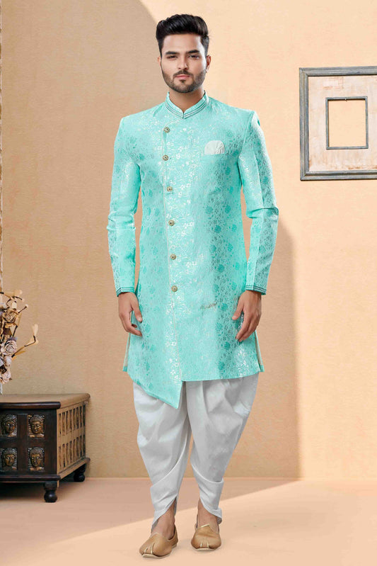 Green Dhoti SherwaniIn Banarasi Jacquard NCSH10410486