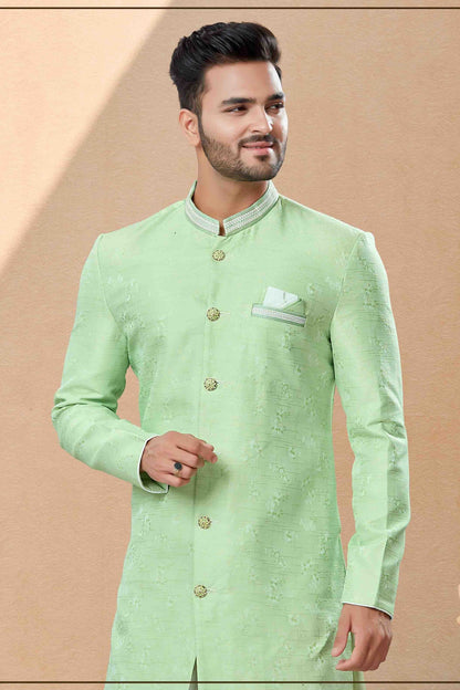 Green Dhoti SherwaniIn Banarasi Jacquard  NCSH10410493