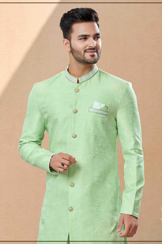 Green Dhoti SherwaniIn Banarasi Jacquard  NCSH10410493