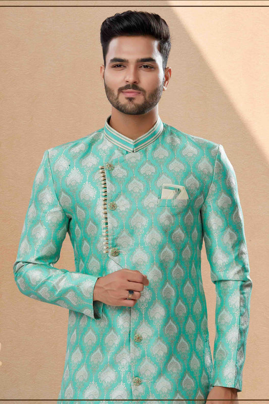 Green Dhoti SherwaniIn Banarasi Jacquard  NCSH10410499