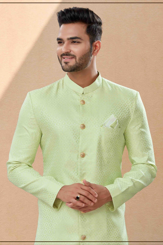 Green Dhoti SherwaniIn Banarasi Jacquard  NCSH10410527