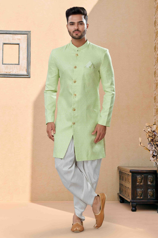 Green Dhoti SherwaniIn Banarasi Jacquard NCSH10410527