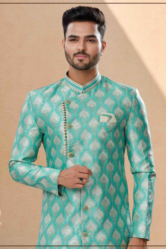 Green Dhoti SherwaniIn Banarasi Jacquard  NCSH10410528