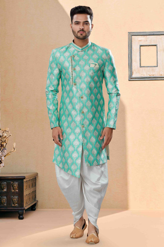 Green Dhoti SherwaniIn Banarasi Jacquard NCSH10410528