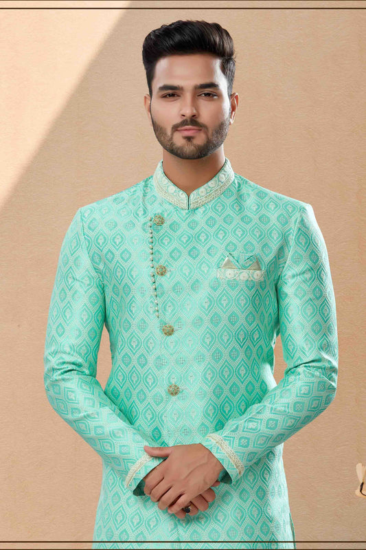 Green Dhoti SherwaniIn Banarasi Jacquard  NCSH10410530