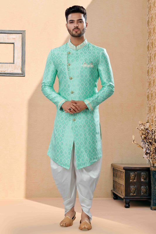 Green Dhoti SherwaniIn Banarasi Jacquard NCSH10410530