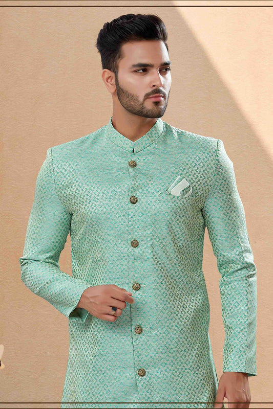 Green Dhoti SherwaniIn Banarasi Jacquard  NCSH10410531