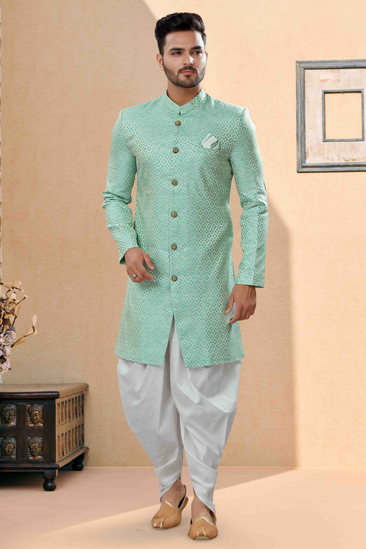Green Dhoti SherwaniIn Banarasi Jacquard NCSH10410531