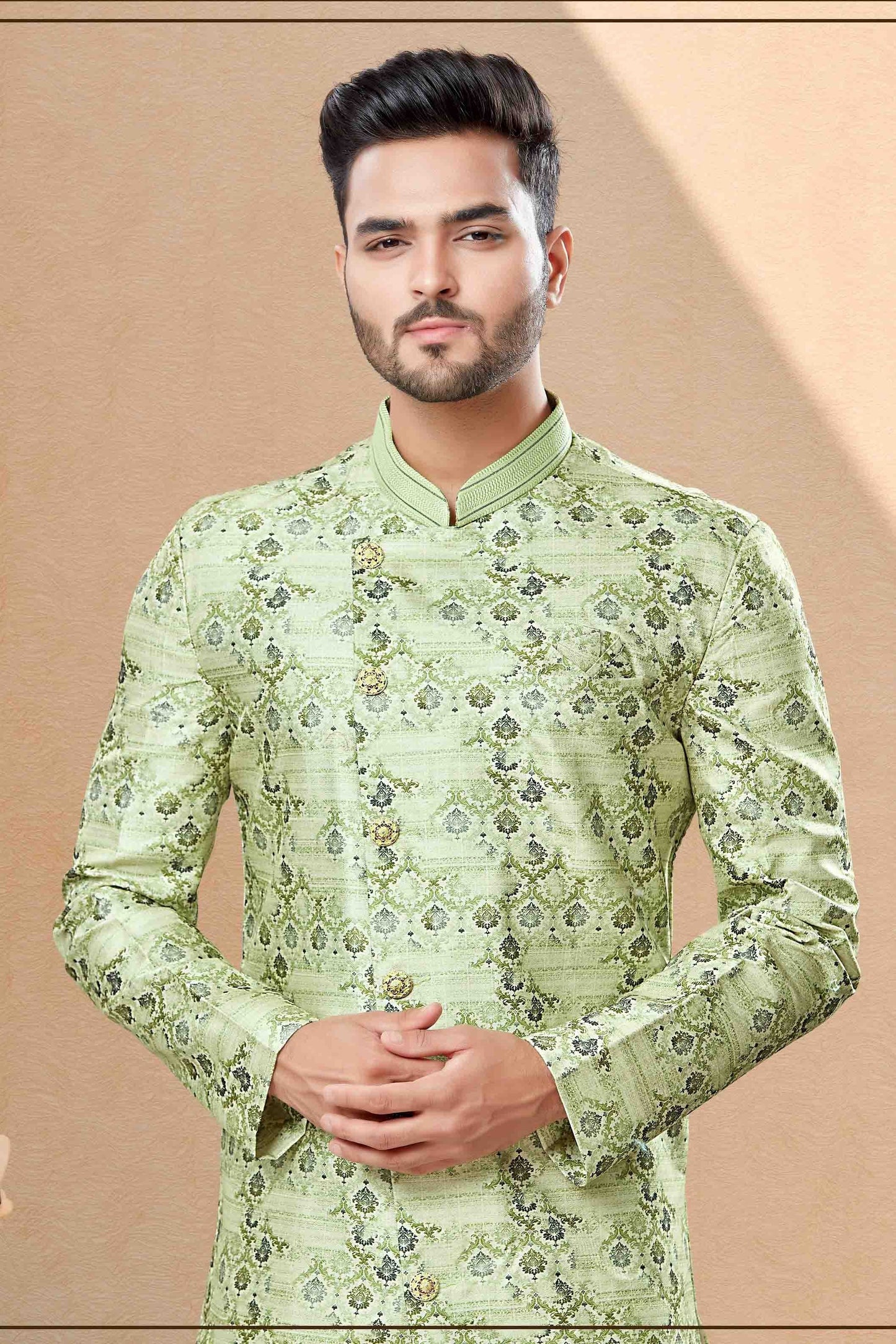Green Dhoti SherwaniIn Jacquard  NCSH10410488