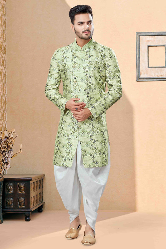 Green Dhoti SherwaniIn Jacquard NCSH10410488