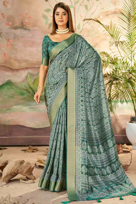 Green Dola Silk Printed Saree NCSD11110299