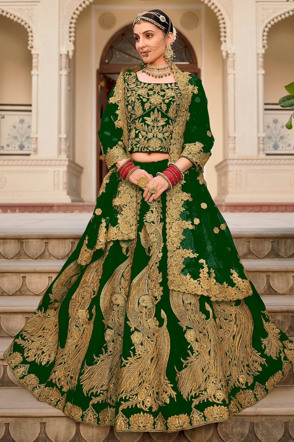 Green Embroidery 9000 Velvet Lehenga Choli NCLC12910146