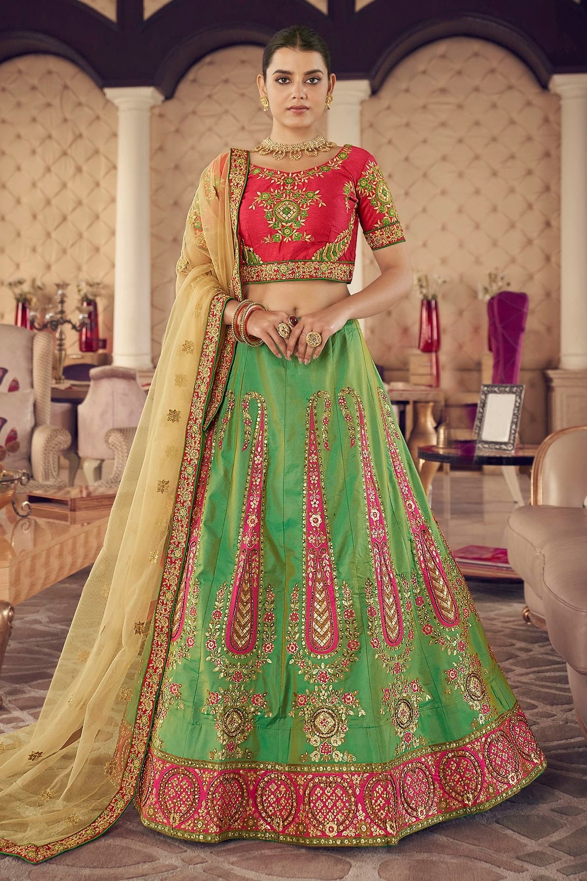 Green Embroidery Art Silk Lehenga Choli NCLD10810262