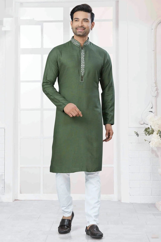 Green Embroidery Cotton Kurta Pajama NCKP11110548