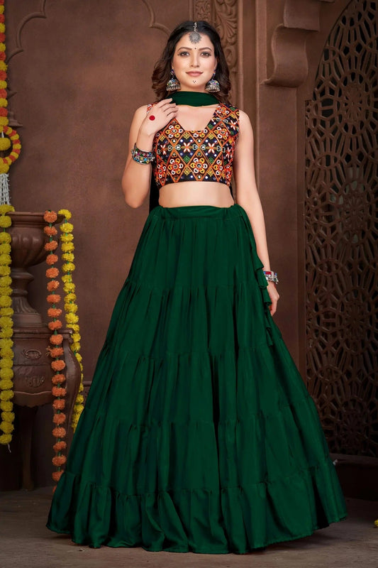Green Embroidery French Crepe Navratri Lehenga NCLD11710193