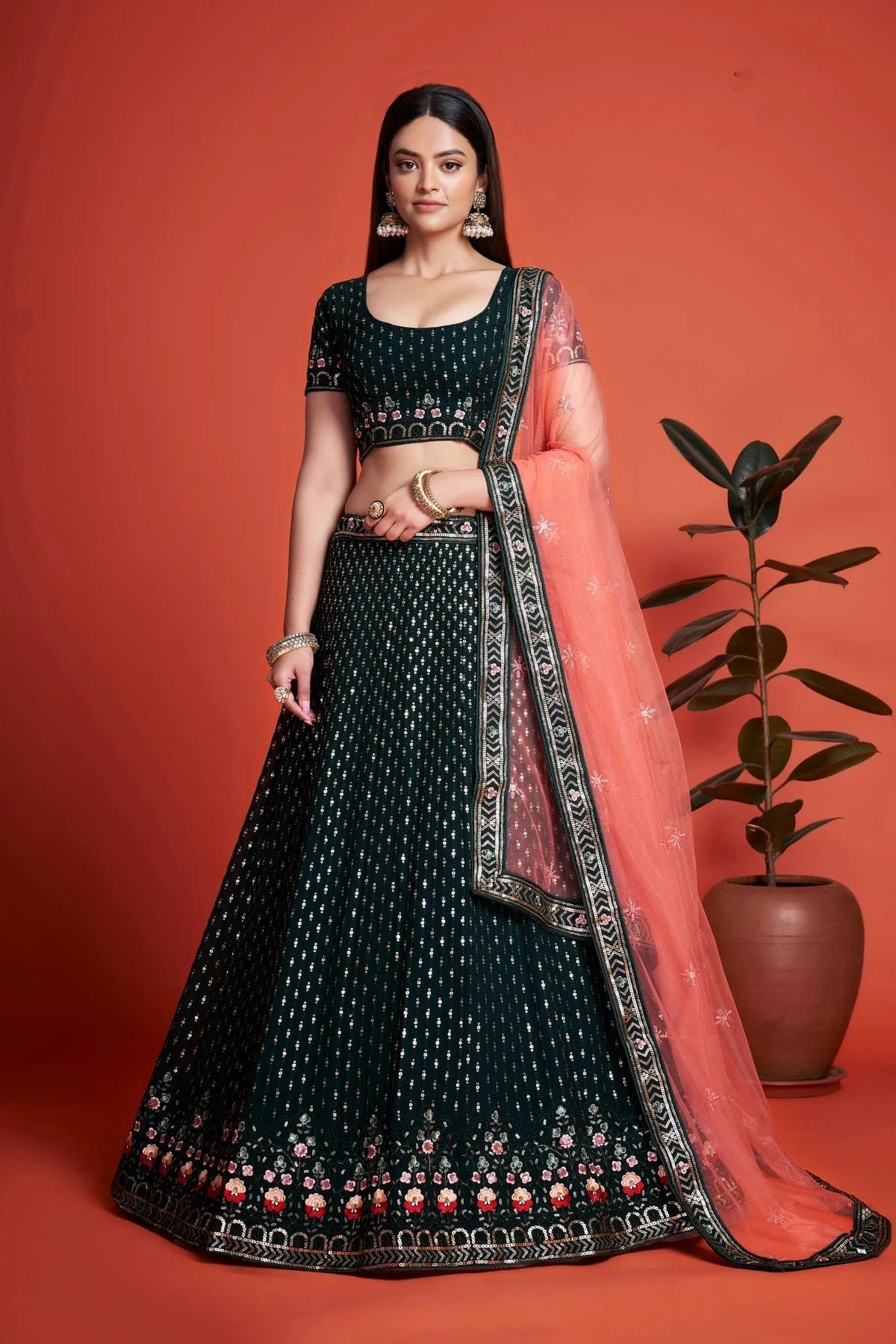Green Embroidery Georgette Lehenga Choli NCLD10810226