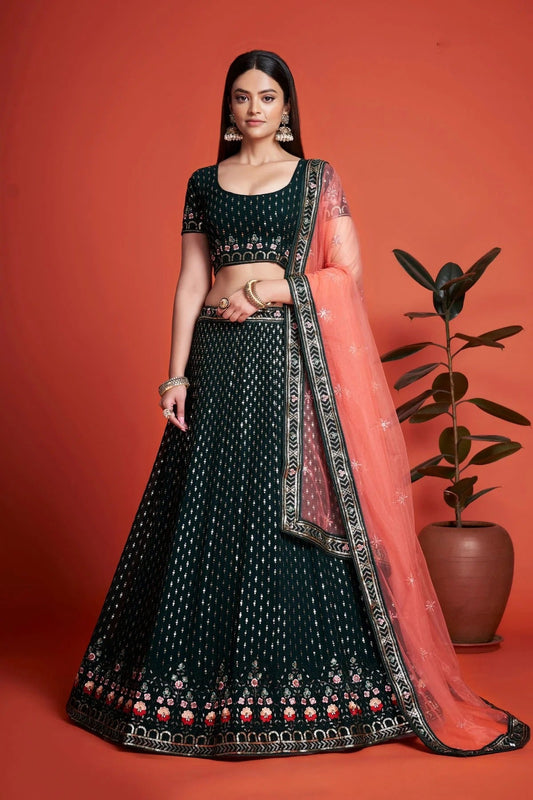 Green Embroidery Georgette Lehenga Choli NCLD10810226