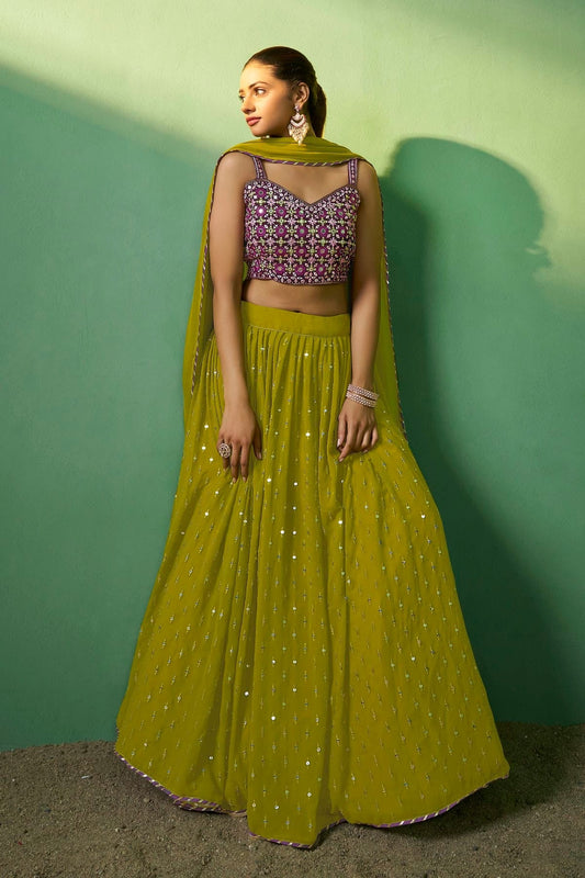 Green Embroidery Georgette Lehenga Choli NCLD10810270