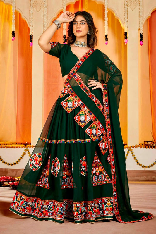 Green Embroidery Georgette Navratri Lehenga NCLD11710184