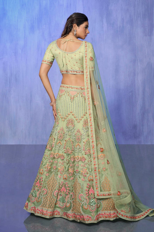 Green Embroidery Net Lehenga Choli NCLD10810305