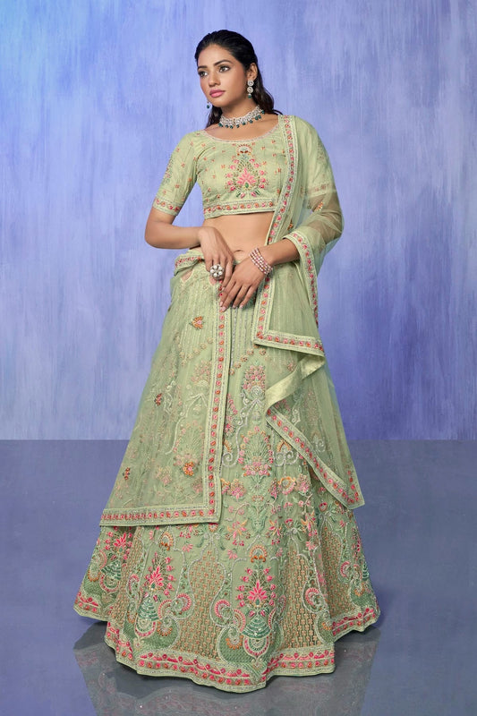 Green Embroidery Net Lehenga Choli NCLD10810305