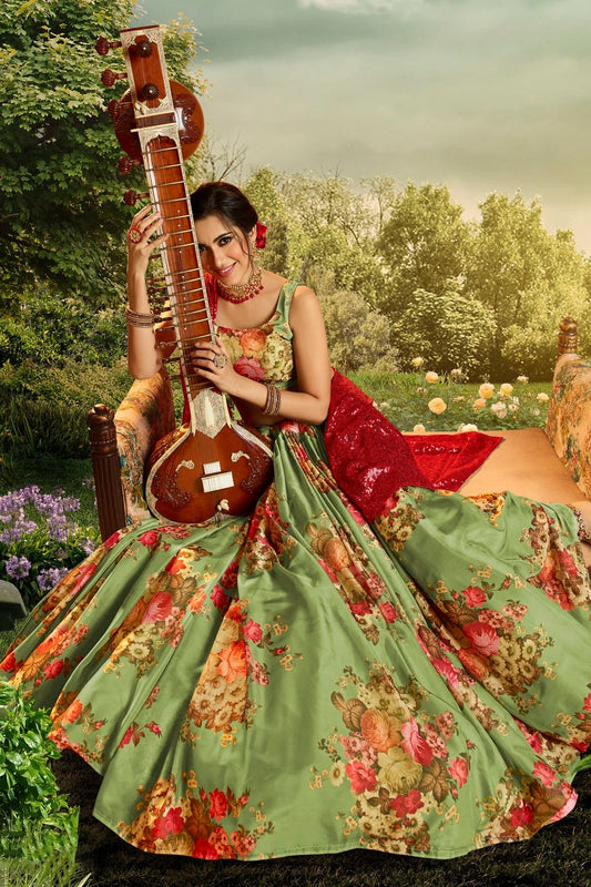 Green Embroidery Organza Lehenga Choli NCLD10810346