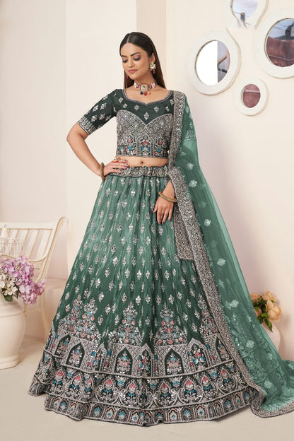 Green Embroidery Satin Lehenga Choli NCLD10810213