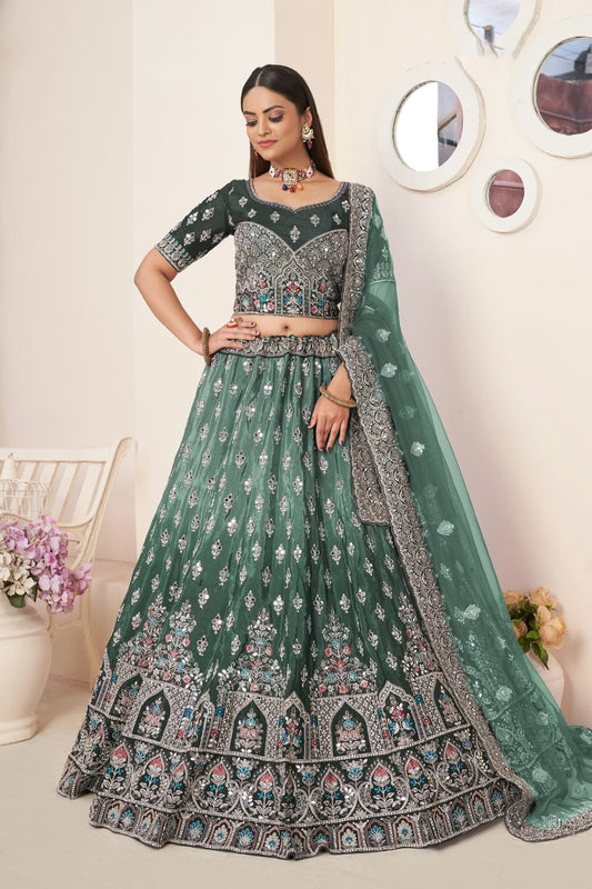 Green Embroidery Satin Lehenga Choli NCLD10810213
