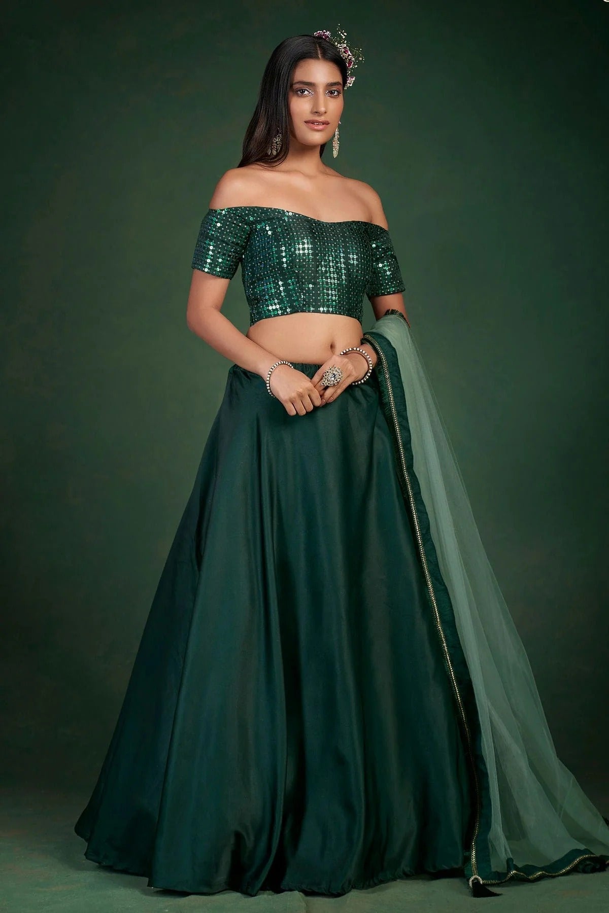 Green Embroidery Taffeta Silk Lehenga Choli NCLD10810257