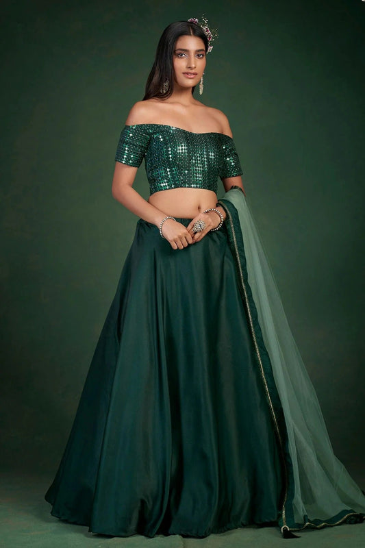 Green Embroidery Taffeta Silk Lehenga Choli NCLD10810257