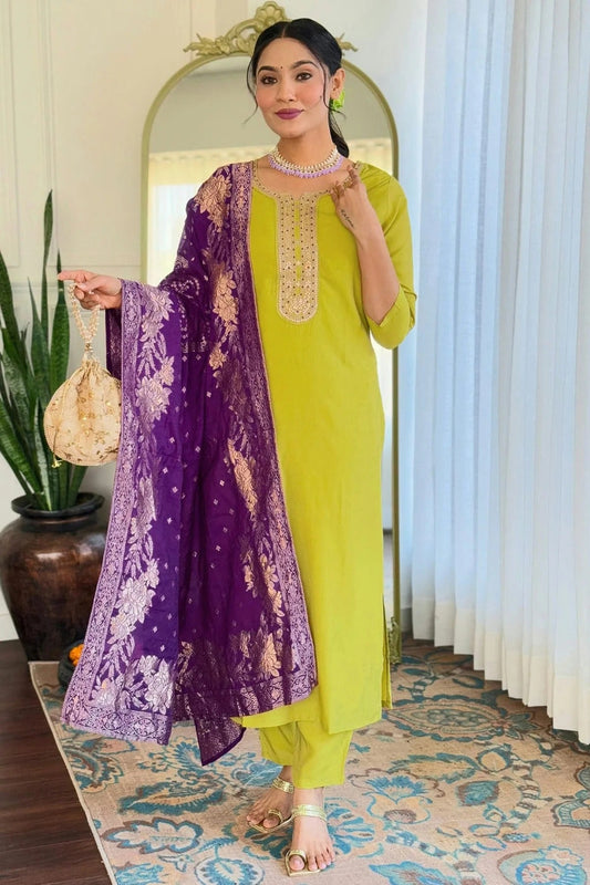 Green Embroidery Viscose Stitched Suit NCSS11111313