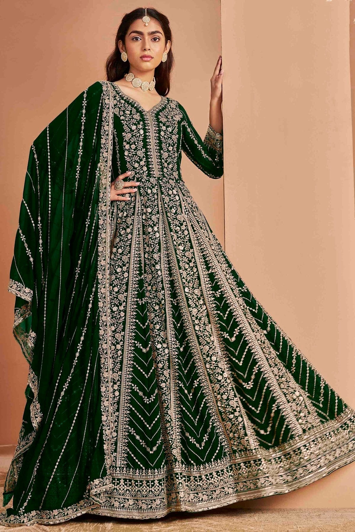 Green Faux Georgette Anarkali Suit NCSM10510115