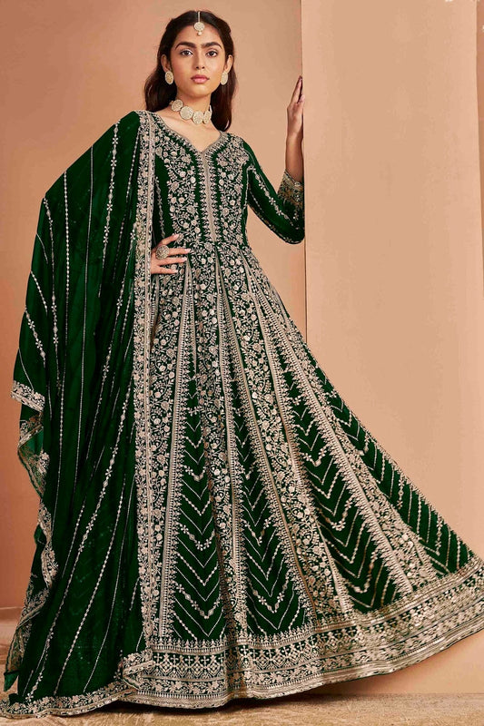 Green Faux Georgette Anarkali Suit NCSM10510115