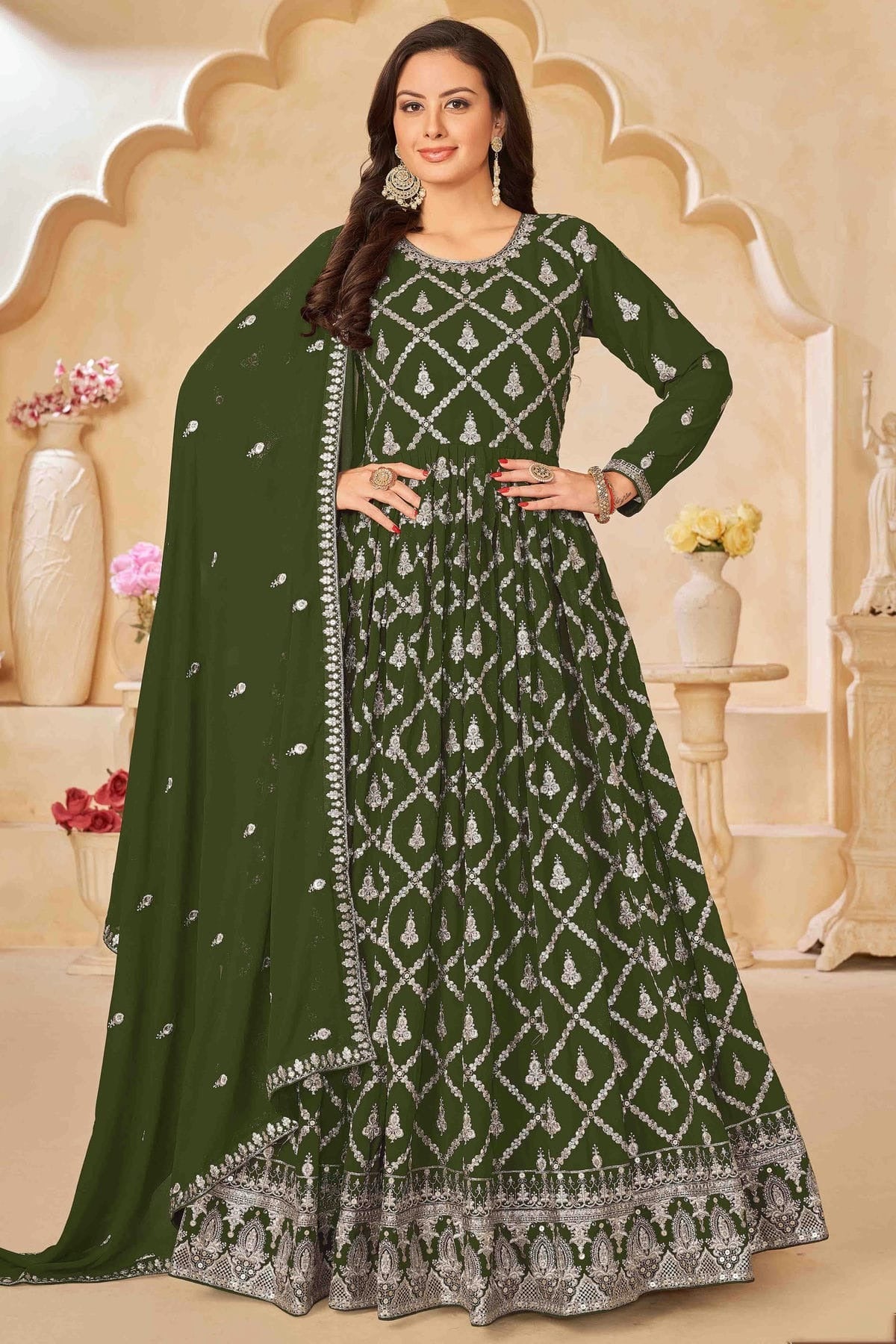 Green Faux Georgette Anarkali Suit NCSM10510121