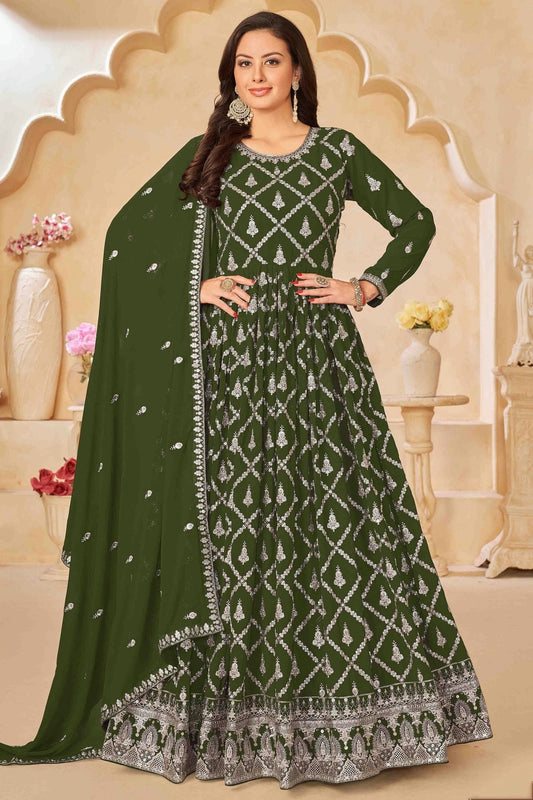 Green Faux Georgette Anarkali Suit NCSM10510121