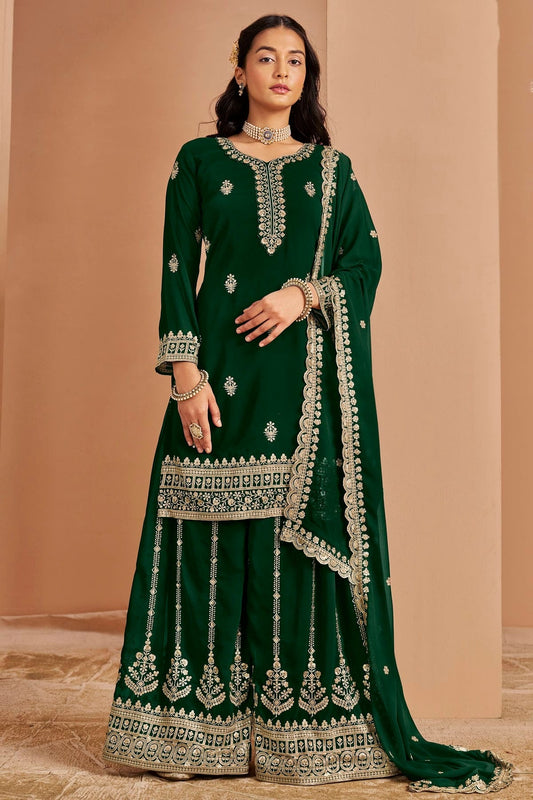 Green Faux Georgette Palazzo Pant Suit NCSM10510151