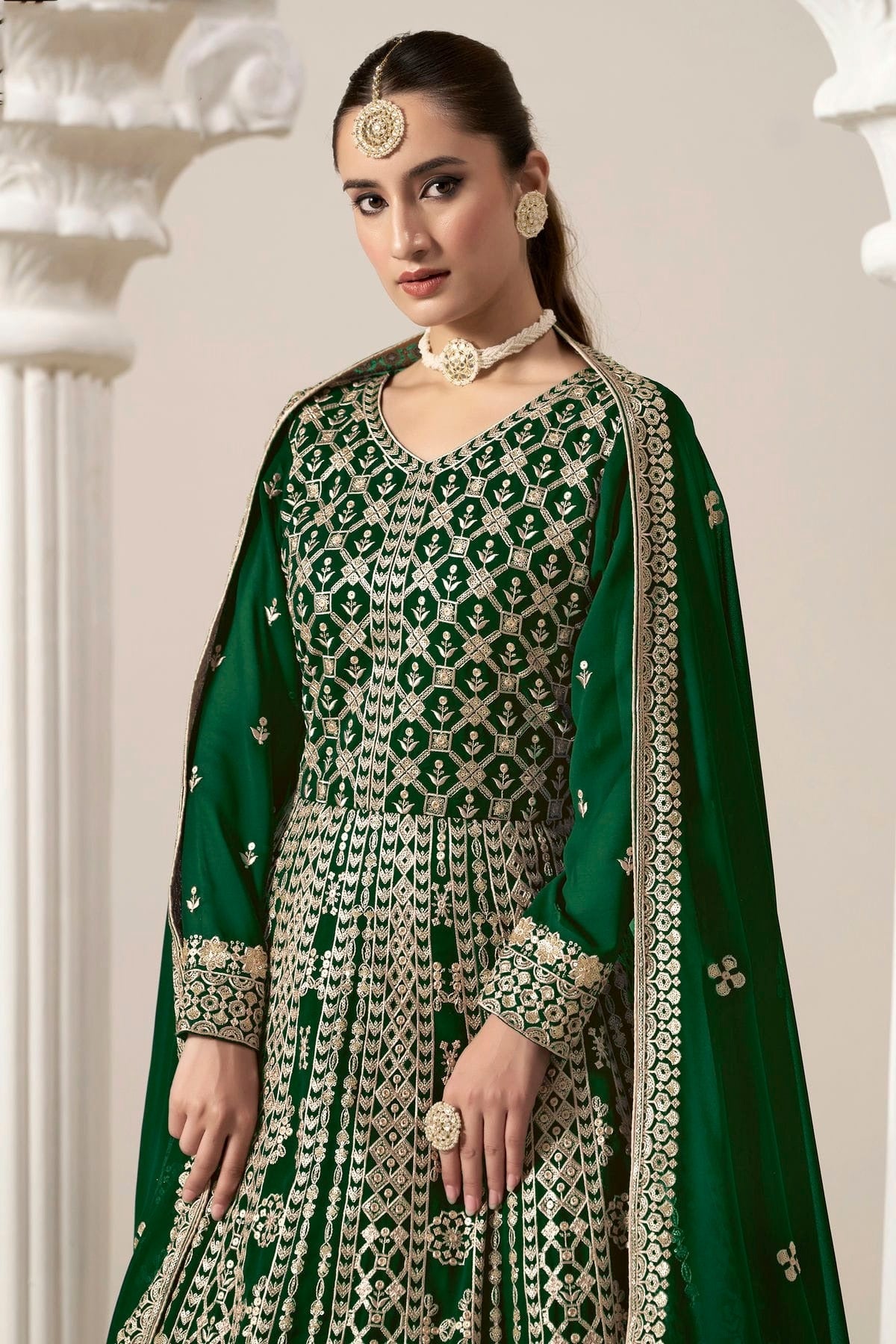 Green Faux Georgette Semi Stitched Anarkali Suit NCSM10510175