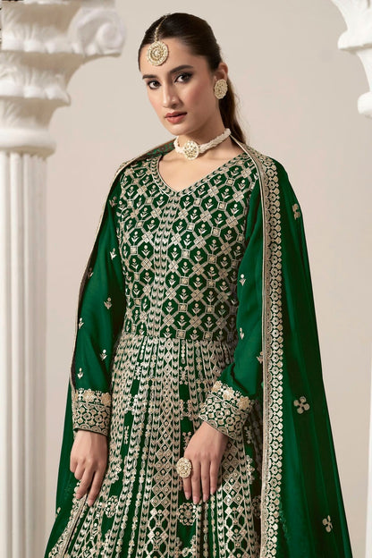 Green Faux Georgette Semi Stitched Anarkali Suit NCSM10510175