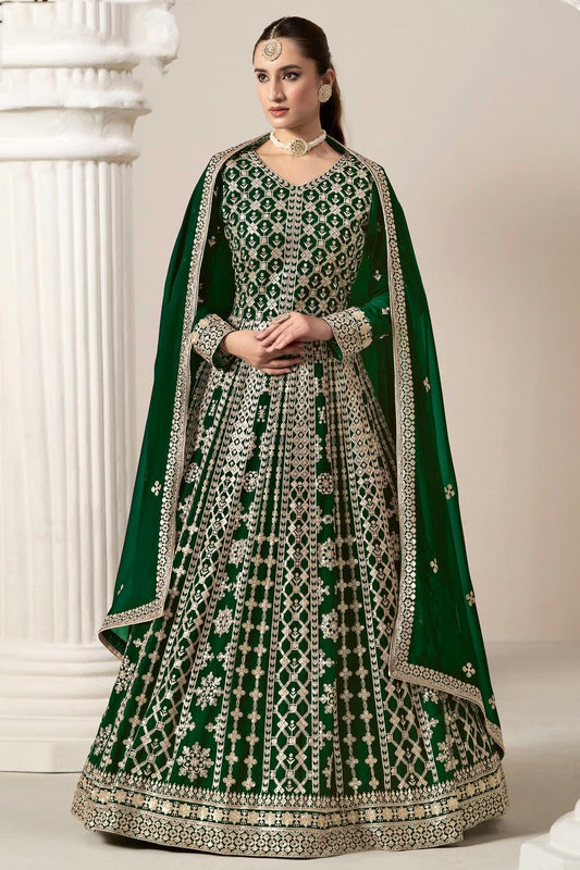 Green Faux Georgette Semi Stitched Anarkali Suit NCSM10510175