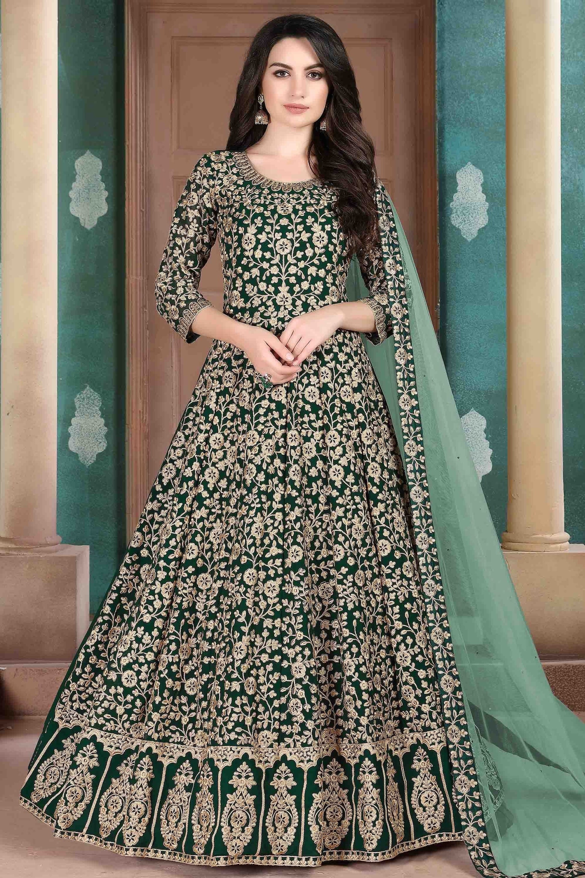 Green Faux Georgette Semi Stitched Anarkali Suit NCSM10510372