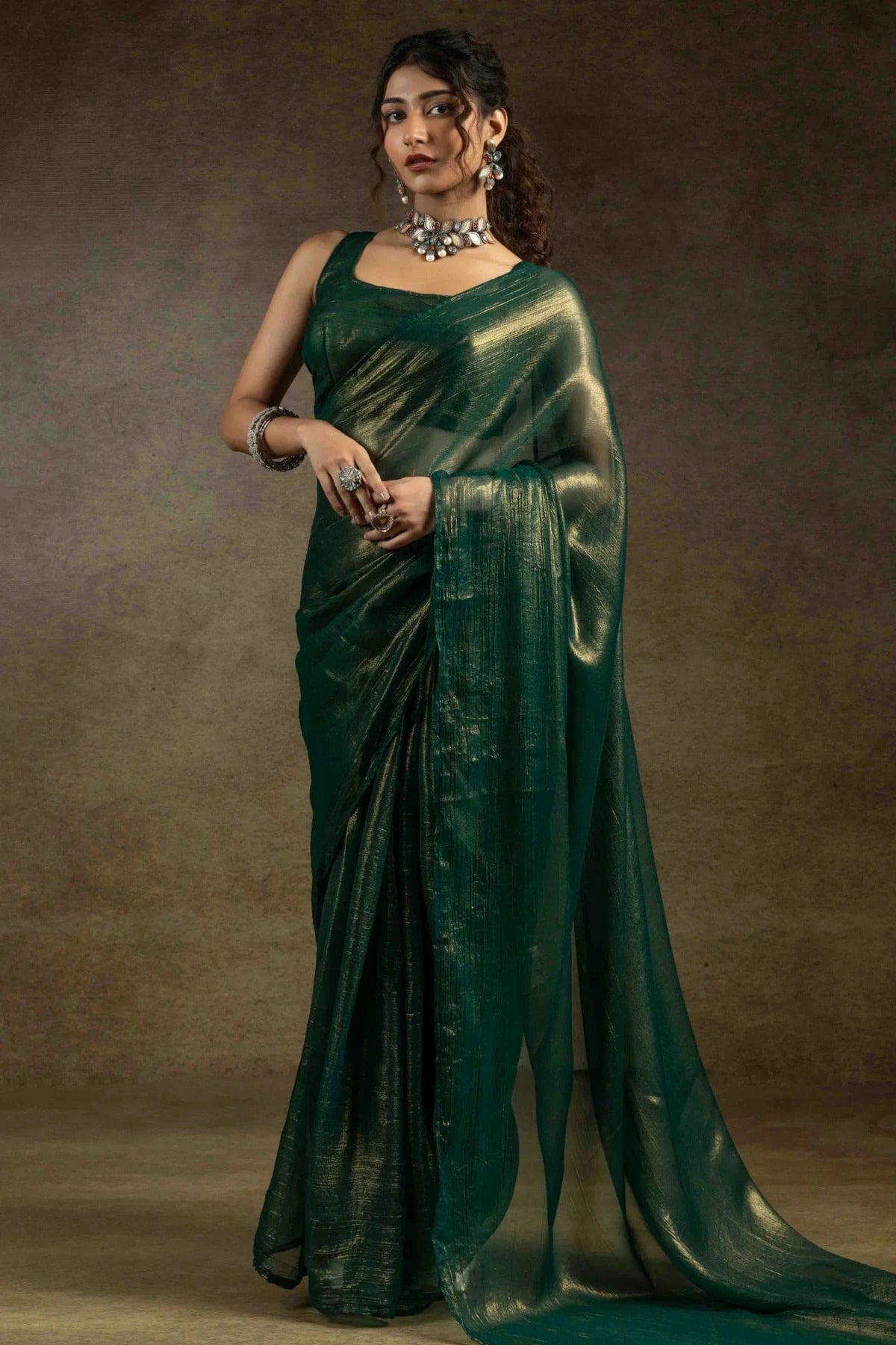 Green Fendi Satin Ready To Wear Saree NCSD11210147